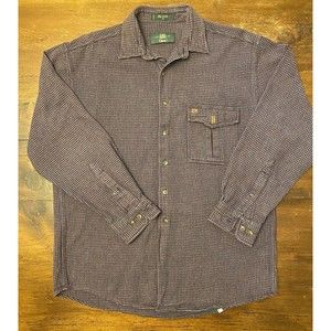 Orvis Flannel Shirt Mens Medium Houndstooth Suede Trim Heavyweight Long Sleeve